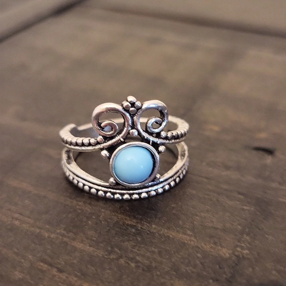 Silver Crown Ring With Turquoise Stone Ring